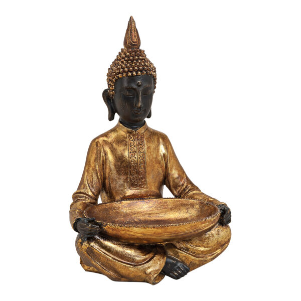 Buda sentado con cuenco de poli oro 24x16x37 cm