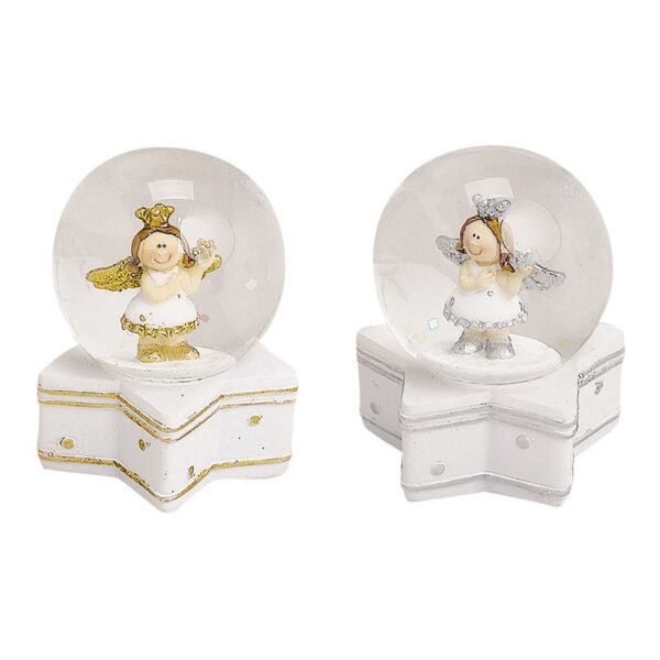 Angelitos de poliresina dorados y plateados con forma de bola de agua, 2 unidades, surtidos, 6 cm