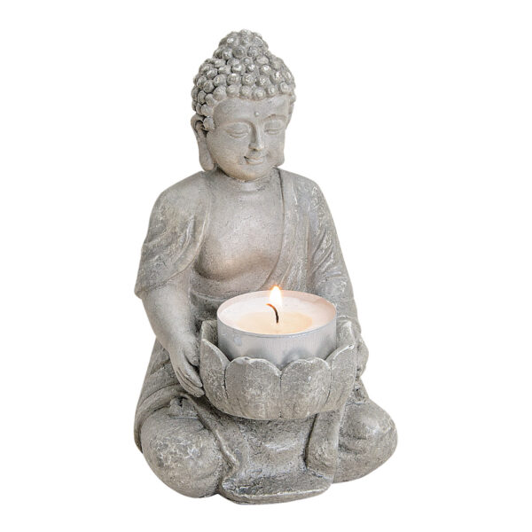 Buda con portavelas de policarbonato gris 9x8x14 cm