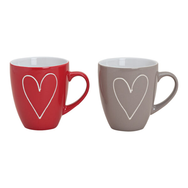 Taza corazón cerámica rojo/gris 2uds. 10 cm