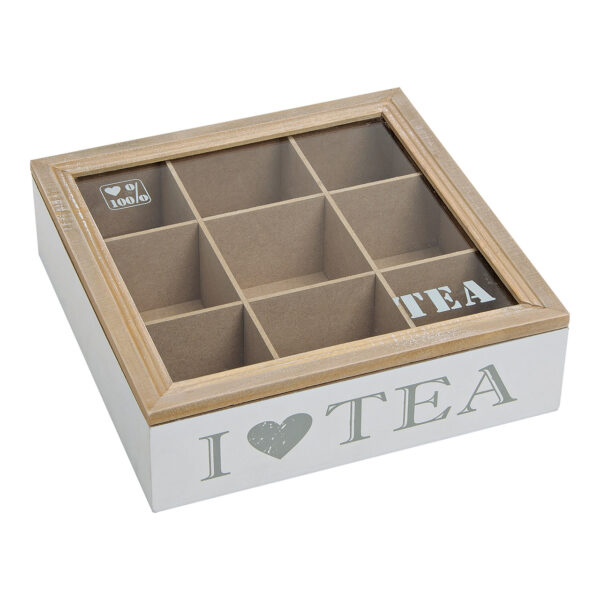 Caja de té madera/cristal 24x24x7 cm i love tea