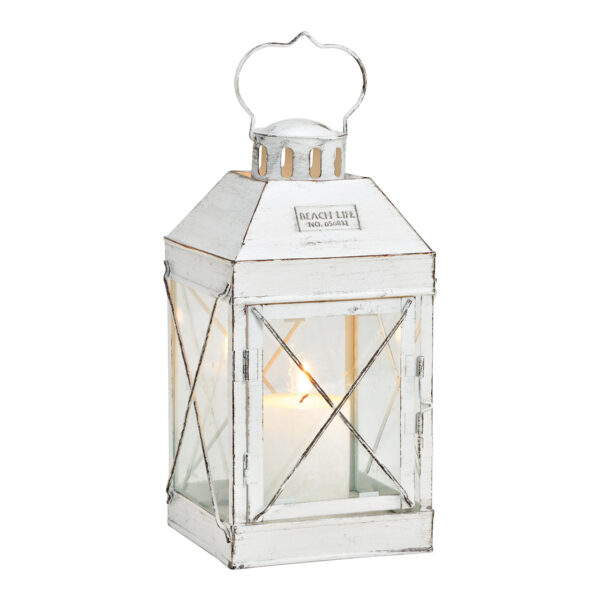Farol metal blanco/cristal 14x14x27cm