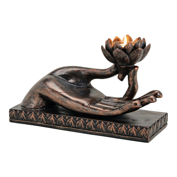 Buda con portavelas, poliresina, marrón (ancho x alto x profundidad) 32 x 19 x 15 cm