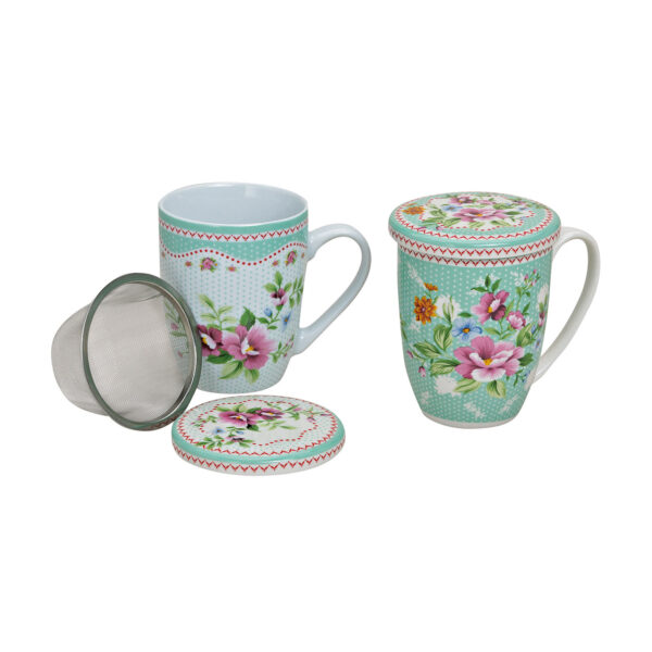 Taza de té de porcelana con tapa y filtro, 2 unidades, 11 cm