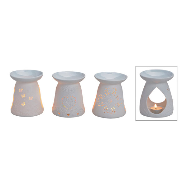 Quemador de fragancia de porcelana blanca en caja de 3 uds., 12,5 x 10 cm