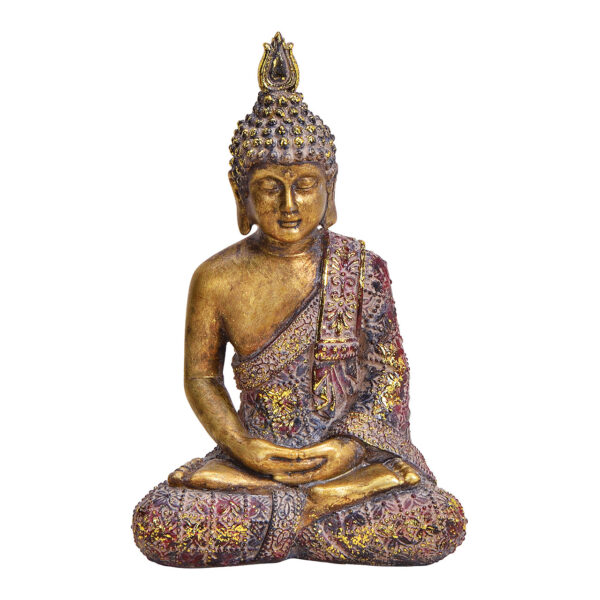 Buda de poliresina dorada con purpurina 13x20x8cm