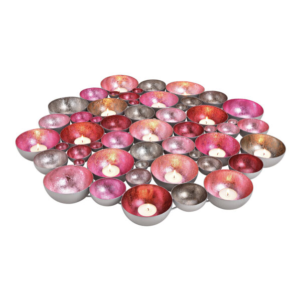 Cuenco/farol de metal rosa/rosa/plata 60x5x60cm