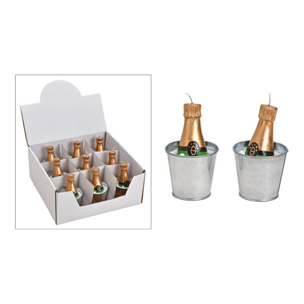 Vela champanera botella en cubo cera oro 5x10x5cm