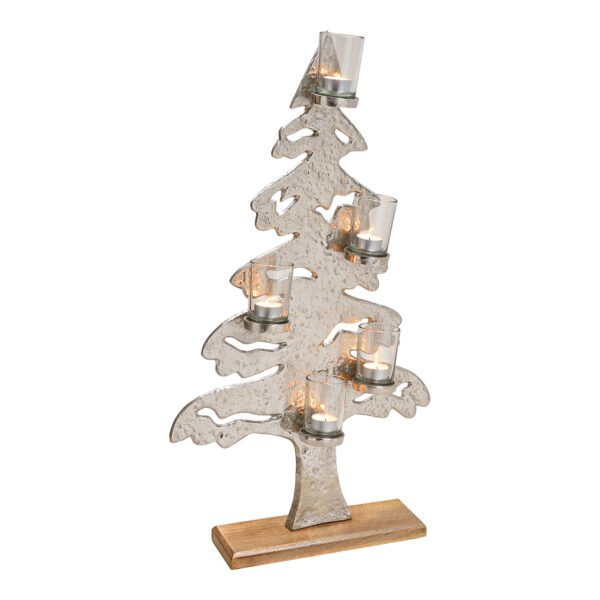 Árbol de Navidad con 5 velas de cristal de metal plateado 41x72x9cm