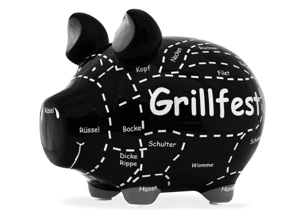 Hucha kcg small pig, grillfest, de cerámica negra (ancho/alto/fondo) 12x9x9cm