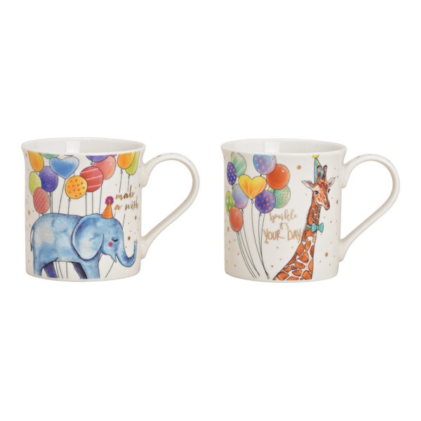 Taza de cumpleaños jirafa, elefante de porcelana, oro, 2 uds., (ancho/alto/profundidad) 12x9x8cm 300ml