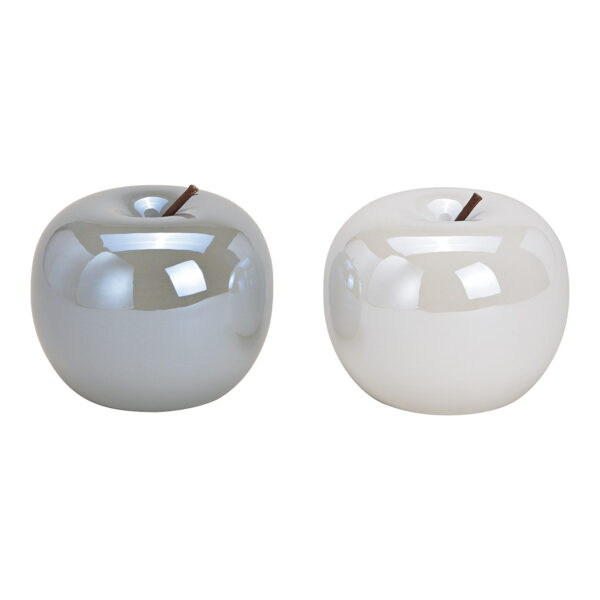 Manzana de cerámica blanca, gris 2 asst, (ancho/alto/profundidad) 13x13x13cm