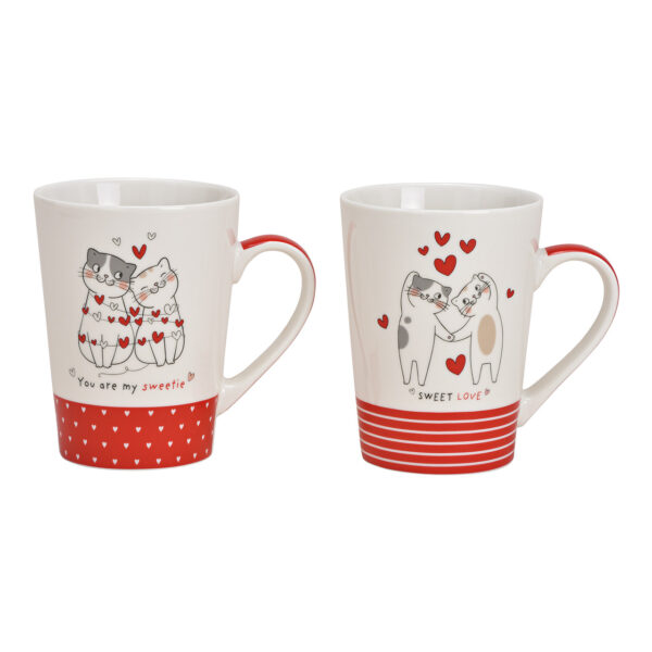 Taza gigante de porcelana blanca con decoración de corazón de gato, 2 uds., 13x13x9cm 370ml