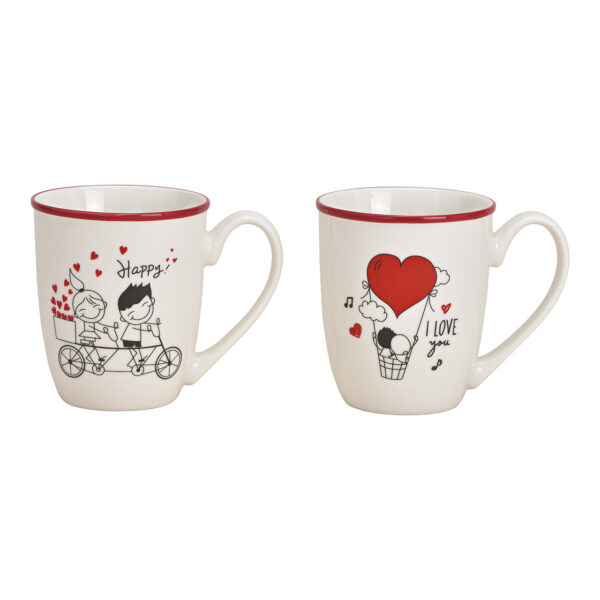 Taza pareja corazón decoración porcelana blanca 2 uds., 12x10x9cm 380ml