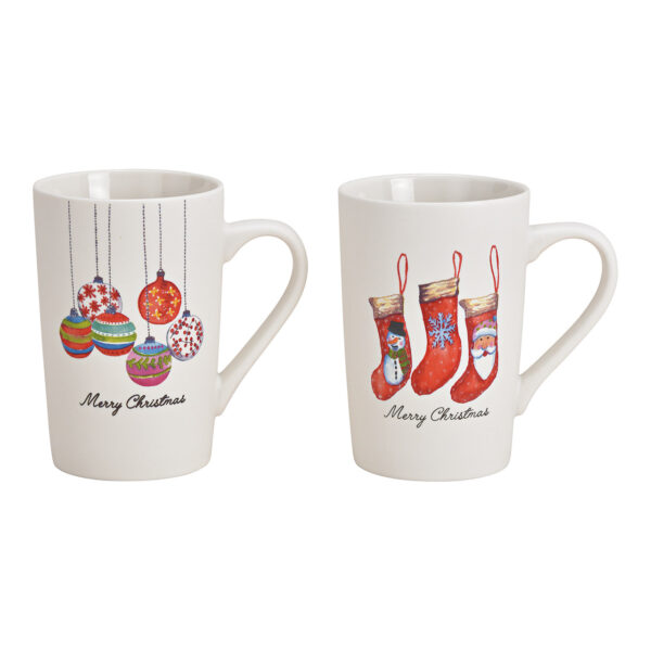 Taza con decoración navideña de porcelana blanca, 2 unidades, (ancho/alto/profundidad) 12 x 12 x 8 cm, 380 ml
