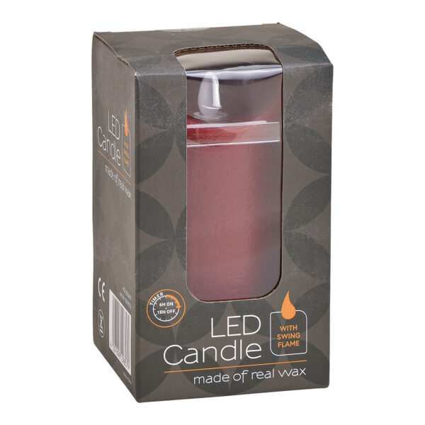 Vela led, luz parpadeante, con temporizador, hecha de cera burdeos (ancho/alto/profundidad) 7,5x15x7,5cm