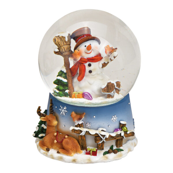 Caja de música, bola de nieve con forma de muñeco de nieve de policarbonato y cristal, 2 compartimentos (ancho/alto/profundidad) 10 x 14 x 11 cm