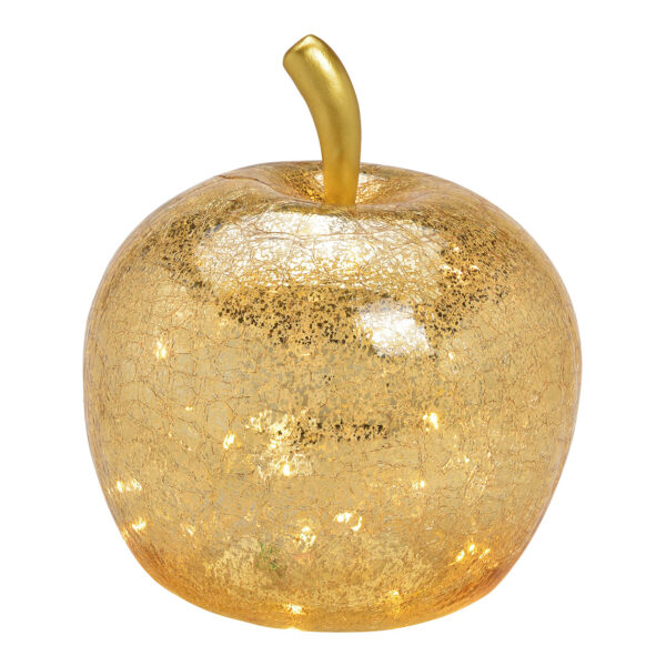 Manzana con 40 led, con temporizador, fabricada en cristal dorado (ancho/alto/profundidad) 27x30x27cm