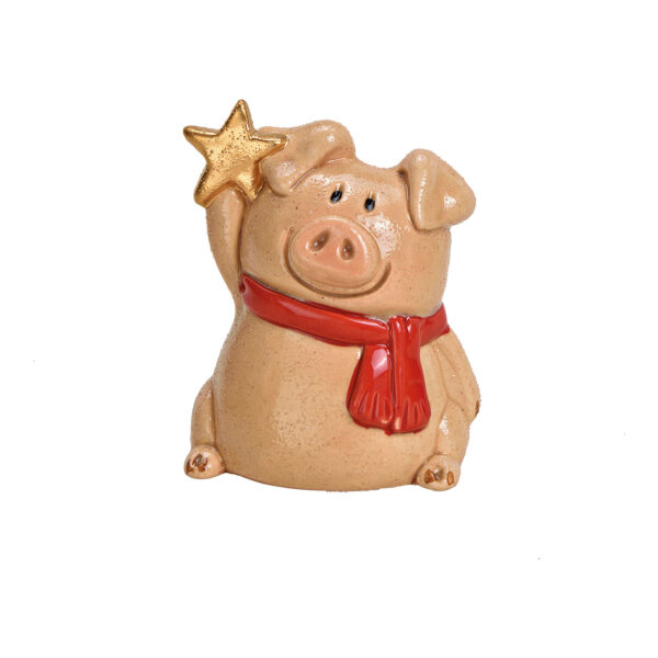 Cerdito con estrella de cerámica beige (ancho/alto/profundidad) 8x9x6cm