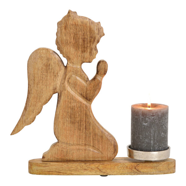 Portavelas ángel de madera, metal marrón (ancho/alto/profundidad) 30x30x8cm