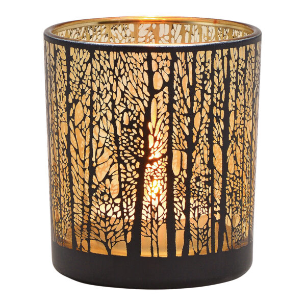 Lámpara de viento decorativa de bosque invernal de cristal negro (ancho/alto/profundidad) 7x8x7cm