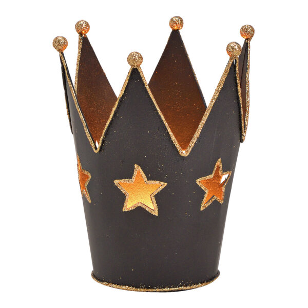 Corona de luces de viento, decoración de estrellas de metal negro, 9x11x9cm