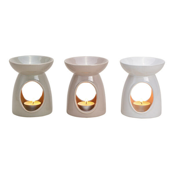 Lámpara aromática de cerámica blanca, gris y beige 3 uds., 10x12x10cm