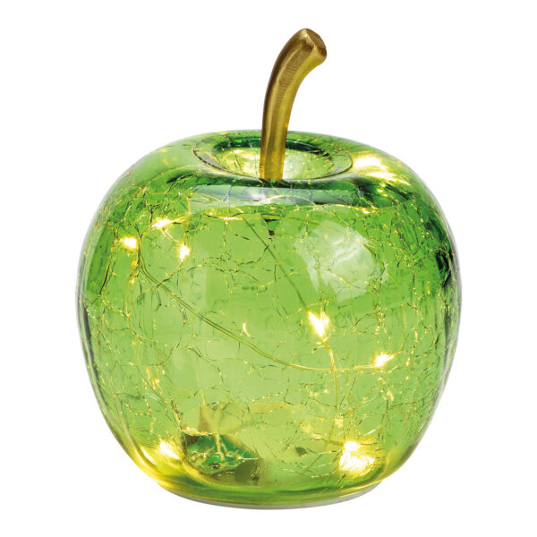 Manzana con LED 10s con temporizador de cristal verde claro (An./Al./Pr.) 11x12x11cm