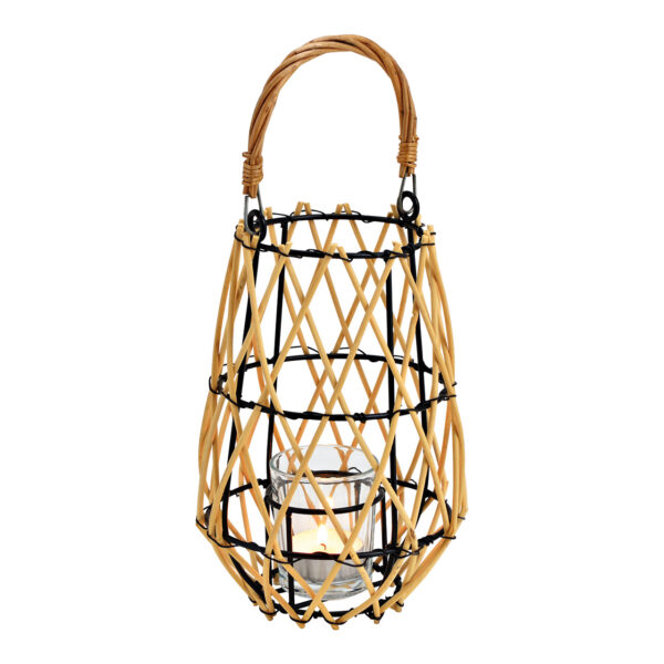Farol, luz de viento de cristal, bambú, metal natural (ancho/alto/profundidad) 14x22x14cm