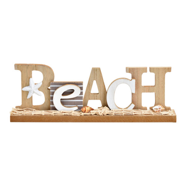 Letrero de madera con diseño de playa y decoración marítima en color natural (An./Al./Pr.) 30 x 10 x 4 cm