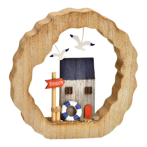 Casa de barco en círculo de madera/metal azul (An./Al./Pr.) 21x21x4cm