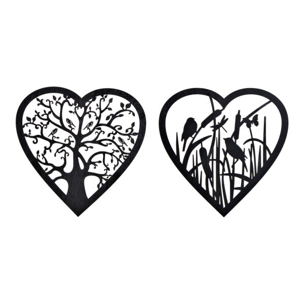 Decoración de pared árbol corazón, pájaro decoración madera negro 2 surtido, Ø20cm
