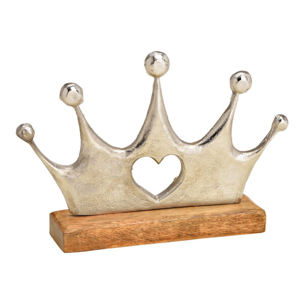 Corona sobre base de madera de mango de metal plateado (An./Al./Pr.) 23x16x5cm