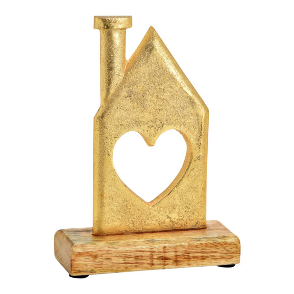 Casa de pie sobre base de madera de mango de metal dorado (An./Al./Pr.) 12x17x5cm