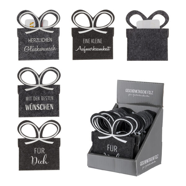 Bolsa de regalo para tarjetas de regalo de fieltro gris/antracita 4 uds., 10x12cm