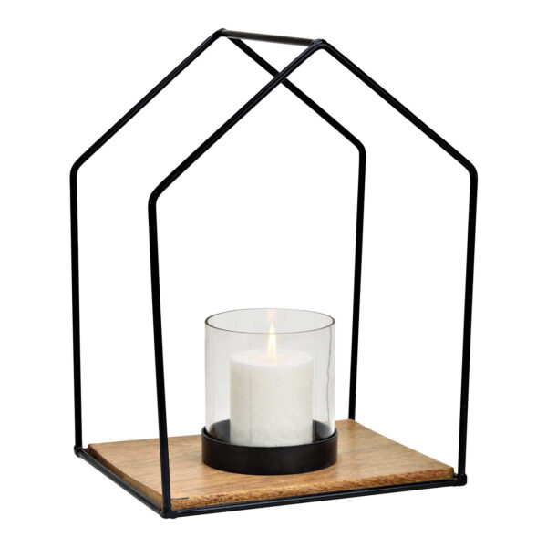 Farolillo de metal/cristal Negro (An/Al/Pr) 26x34x20cm