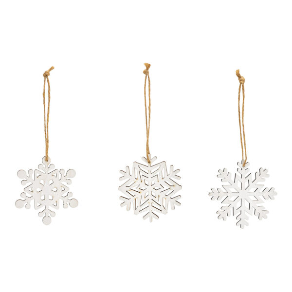 Para colgar 18 piezas Copo de nieve 7x7cm de madera Blanco, (An./Al./Pr.) 20x14x3cm