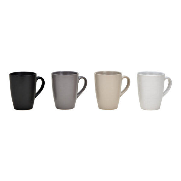 Taza de gres negra, blanca, gris y beige, 4 compartimentos (an./al./pr.) 12 x 11 x 8 cm