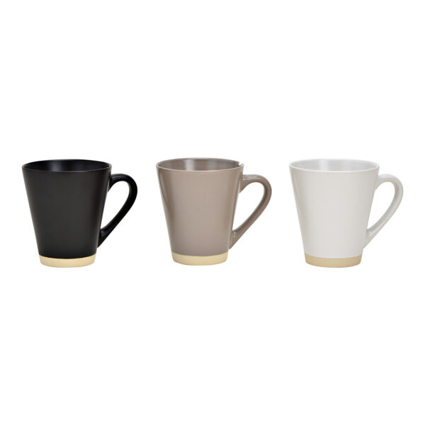 Taza de cerámica negra, gris y blanca, 3 compartimentos (an./al./pr.) 13 x 11 x 10 cm, 370 ml