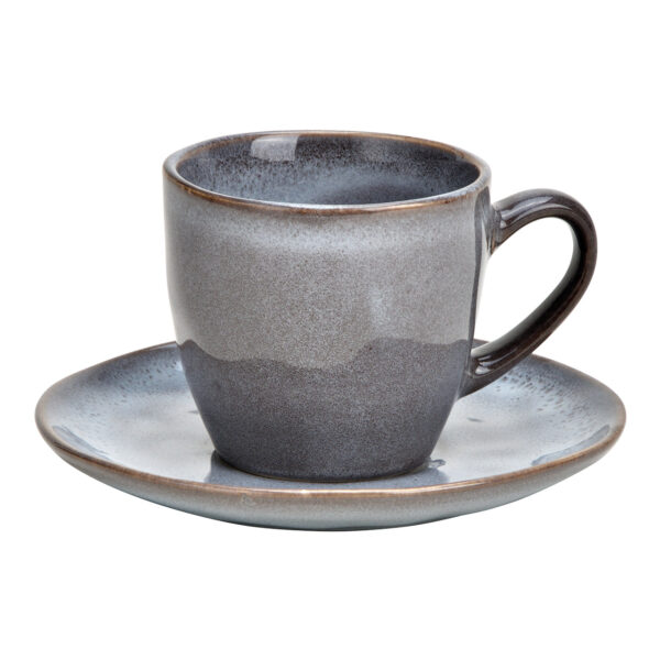 Taza de café espresso 10x7x7cm 173ml con platillo 13cm loza gris juego de 2, (An/Al/Pr) 13x8x13cm