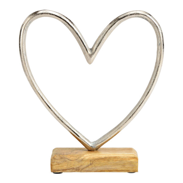 Corazón sobre base de madera de mango de metal plateado (An./Al./Pr.) 19x21x5cm