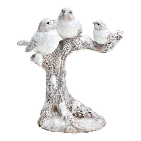 Pájaro de invierno con purpurina de poly Blanco (An./Al./Pr.) 19x20x9cm