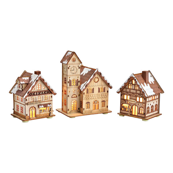 Casa con LED de madera natural 3 veces, (An/Al/Pr) 9x12x8cm 12x16x9cm