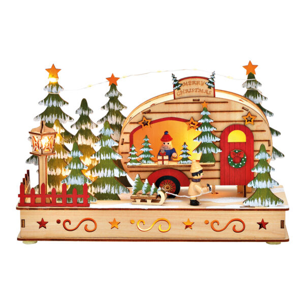 Escena de invierno Carro navideño 15s LED de madera Colorido (An./Al./Pr.) 28x18x10cm