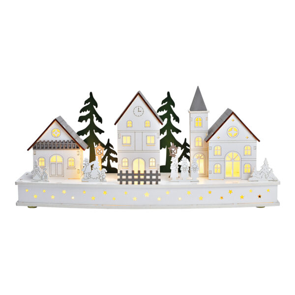 Escena de invierno con LED de madera Blanco (An./Al./Pr.) 44x20x12cm