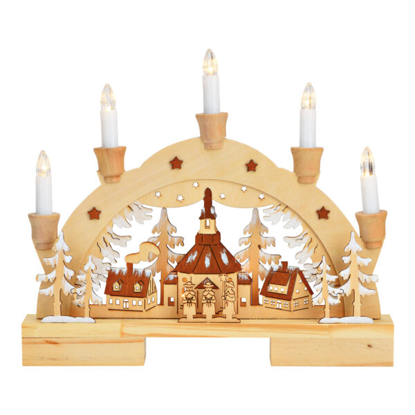 Arco de luz para iglesia con 5 LED de madera natural (An./Al./Pr.) 32x27x5cm