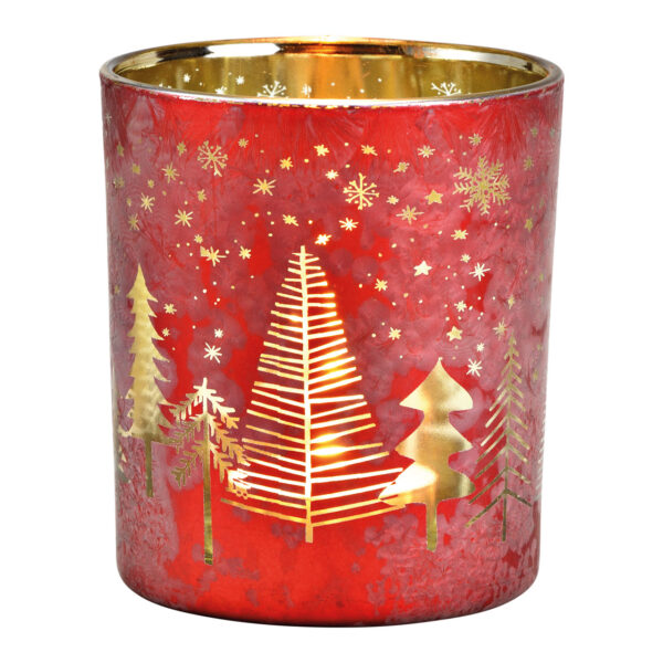 Farol para árbol de Navidad, decoración de cristal rojo y dorado (ancho x alto x profundidad) 9 x 10 x 9 cm