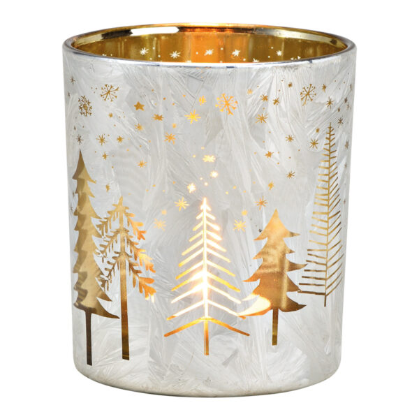 Adorno navideño con forma de viento de cristal blanco y dorado (ancho x alto x profundidad) 9 x 10 x 9 cm