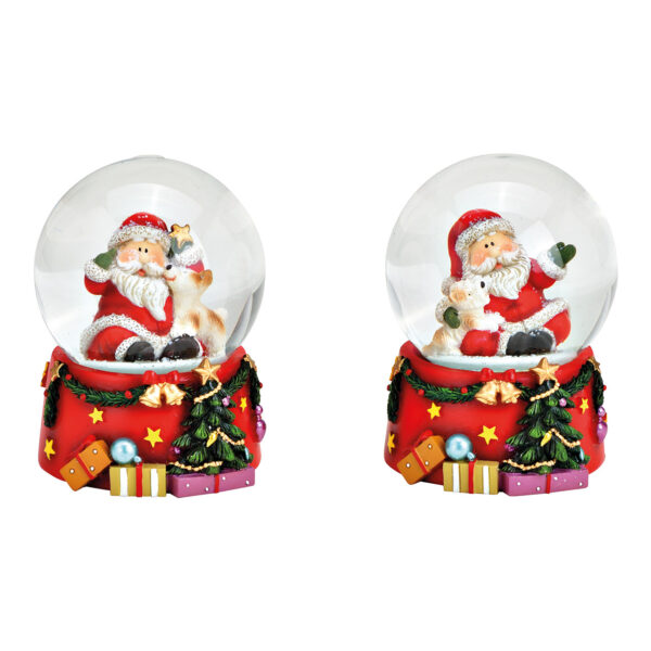 Bola de nieve Papá Noel con perro de poli y cristal, multicolor, 2 surtido, (ancho/alto/profundidad) 6 x 9 x 7 cm