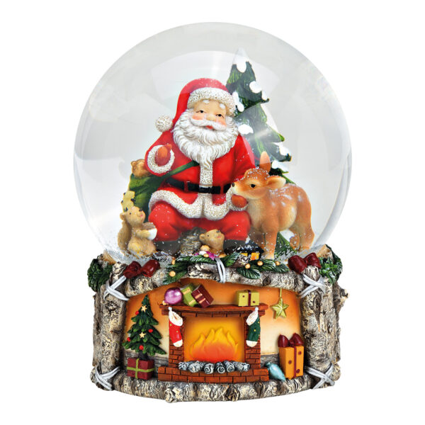 Caja de música, bola de nieve Papá Noel y animales de poli, cristal Colorido (An./Al./Pr.) 15x20x15cm